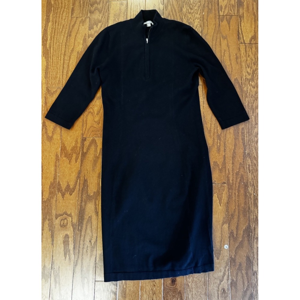 James Perse Black Front Zip Knit Midi‎ Dress Size 2 Cotton Cashmere Blend